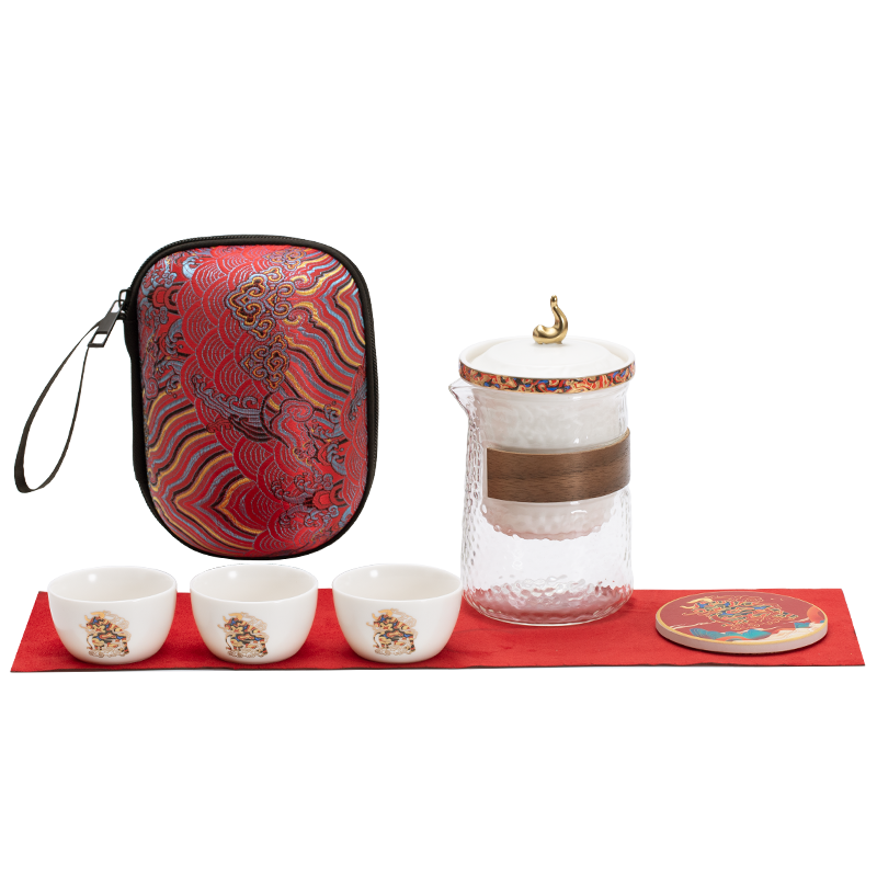 Travel kung fu tea set suit portable bag with a pot of three cups of hot crack of glass cup ceramic gifts customized