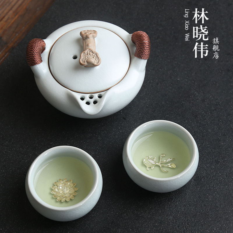 Your up with silver ceramic crack cup travel office a pot of tea set two cups of kung fu tea cups portable whitebait cup suits for