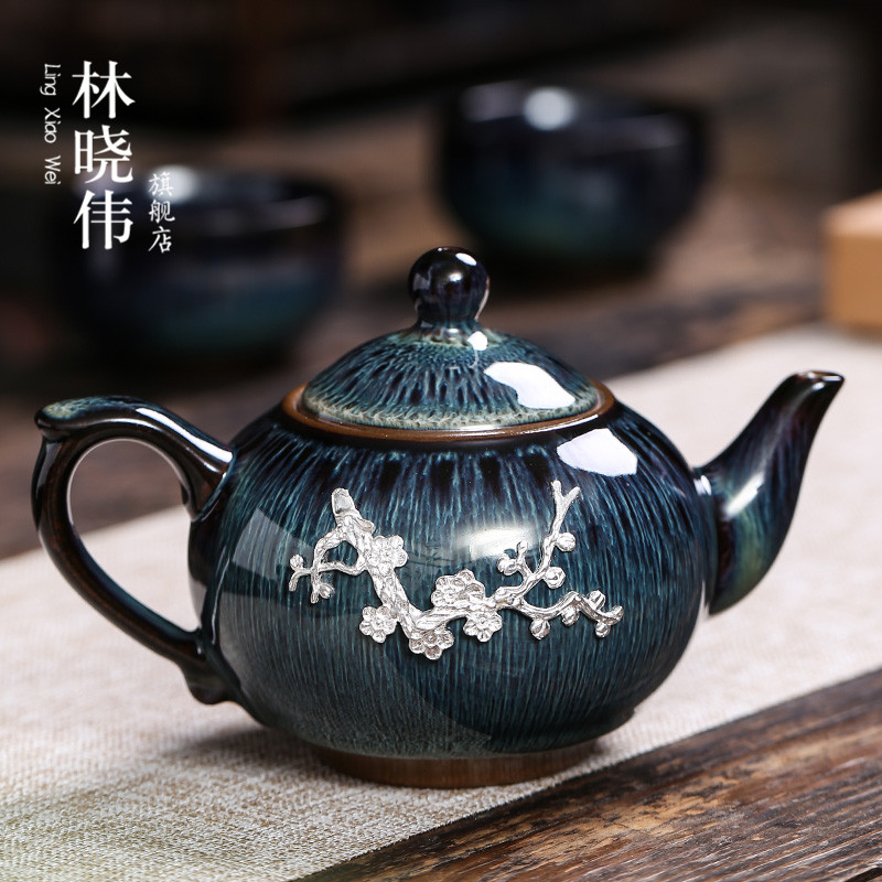 Jingdezhen up with silver ceramic teapot kung fu tea sets Japanese silver single pot home office teapot