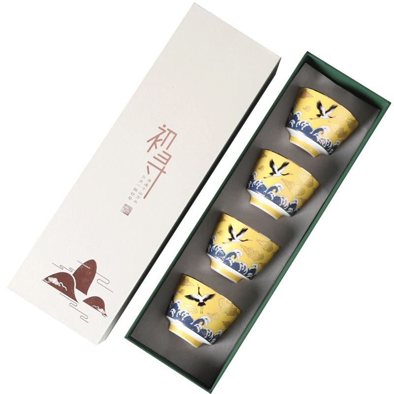 Ceramic hand - made teacup suit master cup single cup large kung fu tea set sample tea cup cup 4 gift boxes