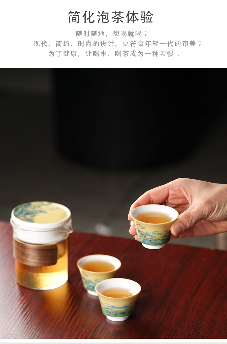 Lin Xiaowei crack cup against a pot of three cups of hot ceramics glass portable travel kung fu tea set contracted