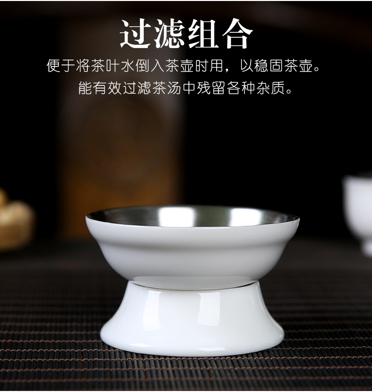 Dehua white porcelain tasted silver tea set household whole silver gilding kung fu tea cups suet jade teapot fair keller