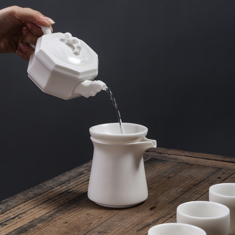 Dehua suet jade white porcelain teapot Chinese style element kung fu tea tea exchanger with the ceramics filter single pot'm household contracted