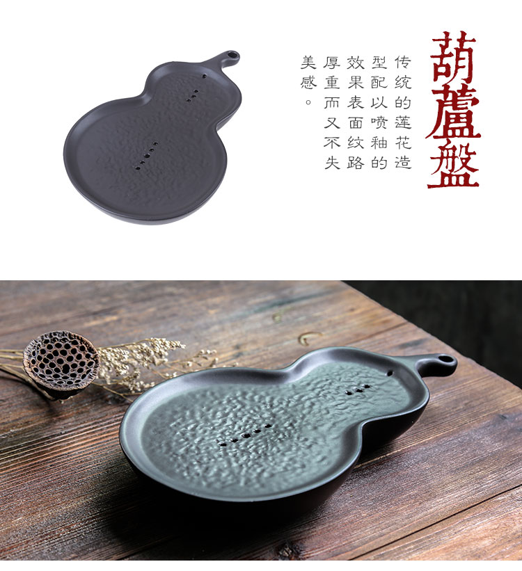 A pot of two cups of black zen portable travel kung fu tea set crack cup with ceramic creative office tea tea tray