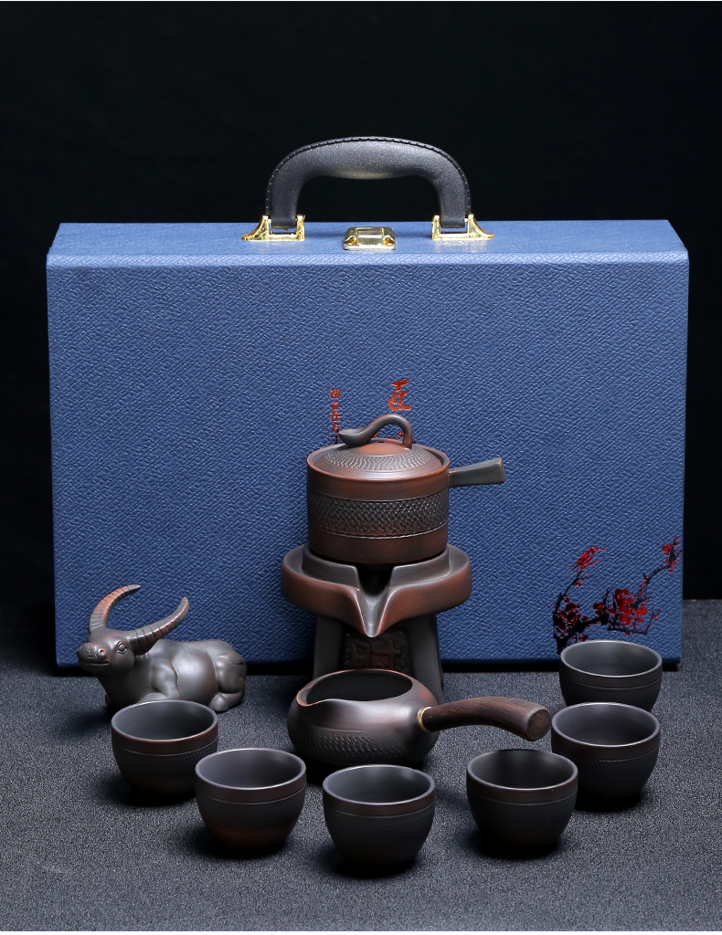 Purple ceramic tea set home sitting room of Chinese style restoring ancient ways of high - end ceramic automatic storage lazy people make tea cups