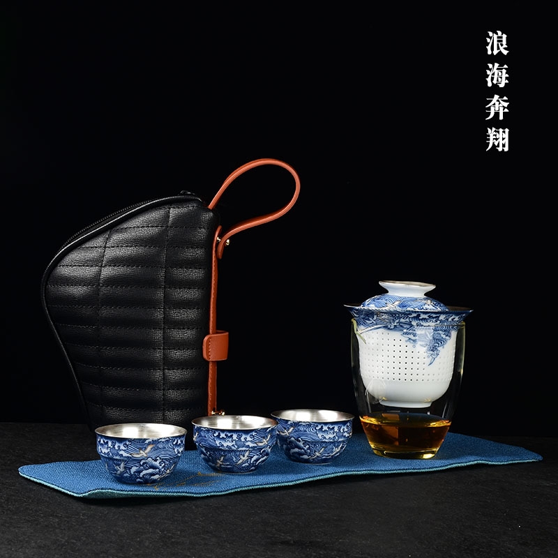 Sterling silver ceramic fair one three cups of glass cup tasted silver gilding portable travel tea set with silver crack cup of office home