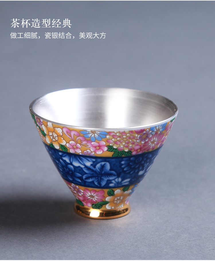 Jingdezhen blue and white porcelain 999 sterling silver cup kung fu tea tasted silver gilding sample tea cup cup master CPU