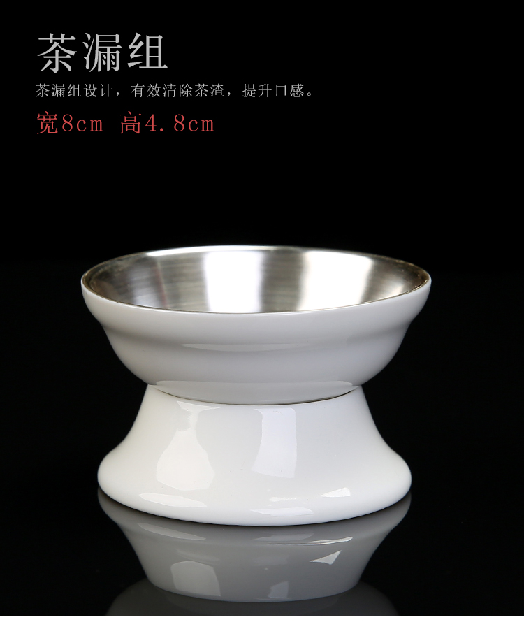 Dehua white porcelain coppering. As silver tea set suet jade porcelain kung fu tea tea, teapot teacup whole household