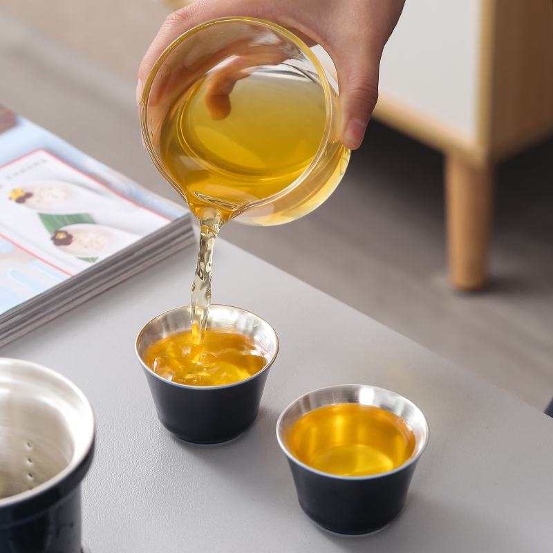 Glass travel tea set suit portable package car travel tasted silver gilding crack Glass ceramic a pot of two small set of cups