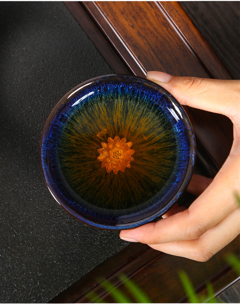 Lin Xiaowei silver TuHao droplets red glaze, obsidian masterpieces change built light ceramic cups puer tea bowl of tea