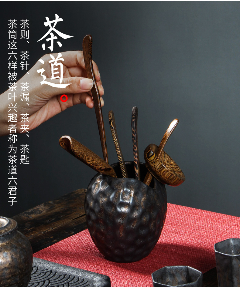 Dehua white porcelain tea six gentleman 's suit kung fu tea tea art ceramic furnishing articles solid wood tea tray ebony accessories