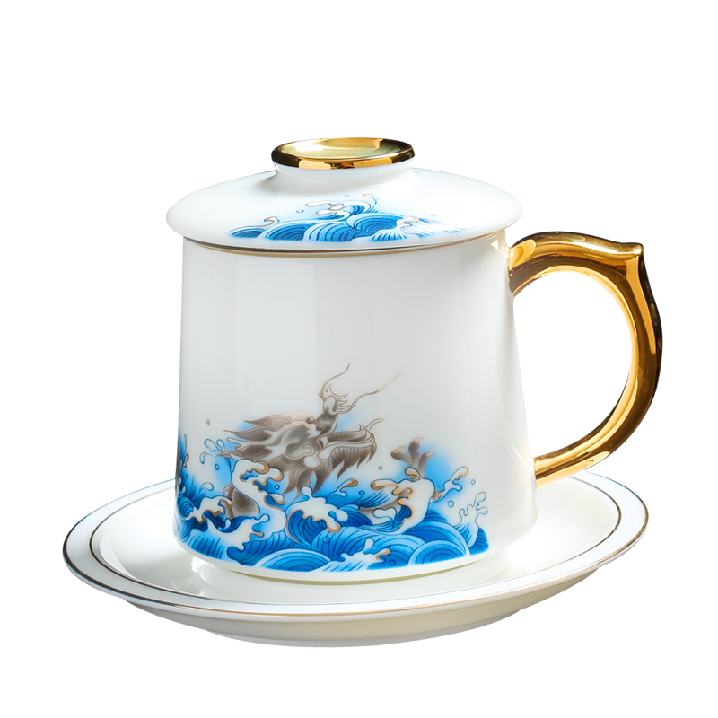 Jingdezhen 999 sterling silver ceramic cups with cover glass domestic large capacity coppering. As silver glass office custom lettering