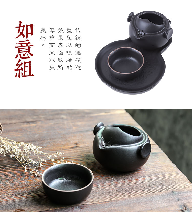 A pot of two cups of black zen portable travel kung fu tea set crack cup with ceramic creative office tea tea tray