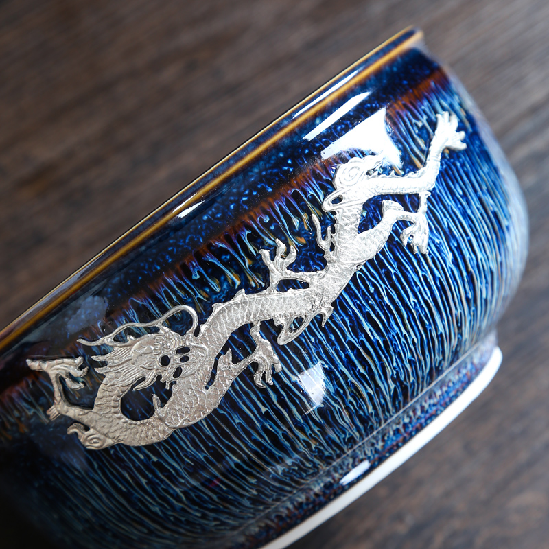 Silver variable tea wash to built red glaze, obsidian change for wash bowl of ceramic wire drawing TuHao tea cups to wash to large capacity