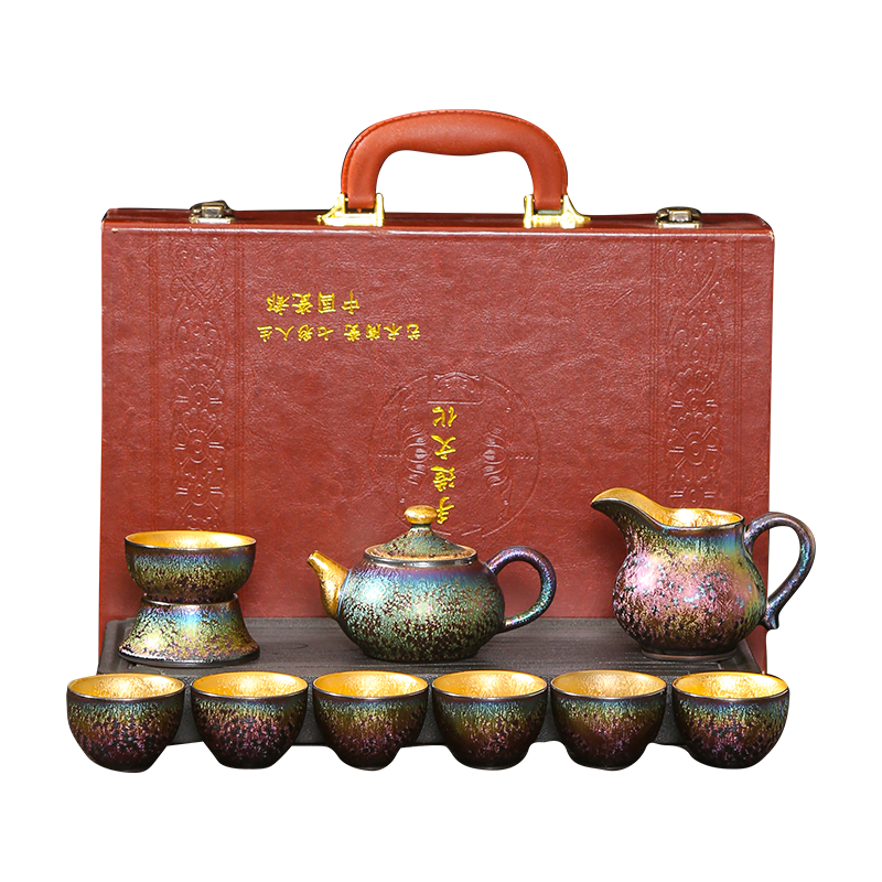 High - end kung fu tea set 7 see colour built lamp light much fine gold teapot teacup mix of a complete set of ceramic creative gift