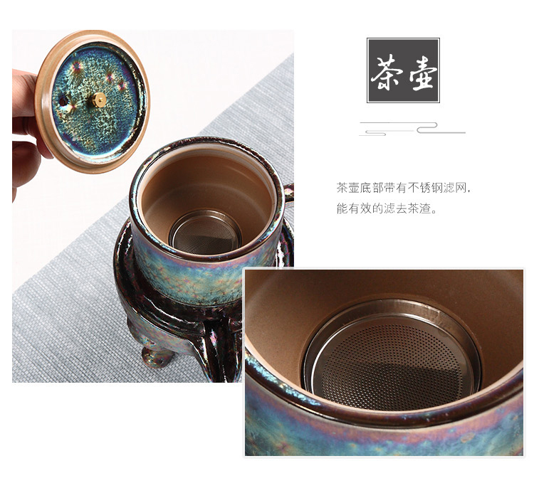 Colorful up with silver, semi - automatic kung fu tea set household whitebait glass ceramic lazy stone mill make tea