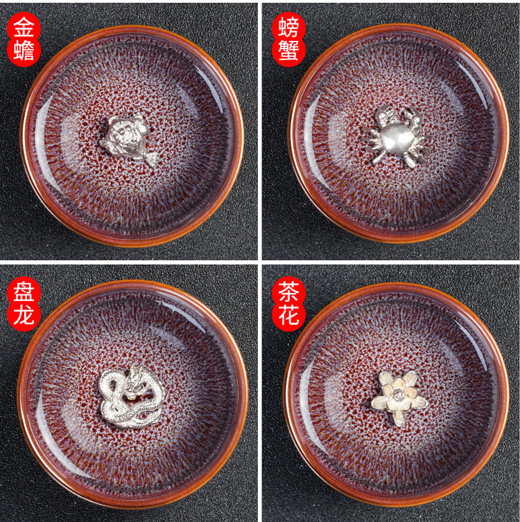 Silver up ceramic cups kung fu tea set Chinese zodiac Silver sample tea cup to build master cup single cup bowl