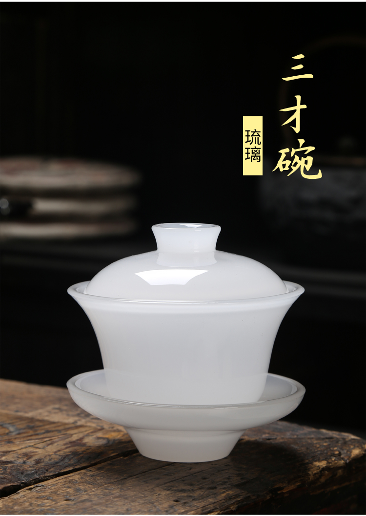 Jade porcelain tureen tea cups white porcelain glass heat 3 to make tea bowl set a single large kung fu tea set