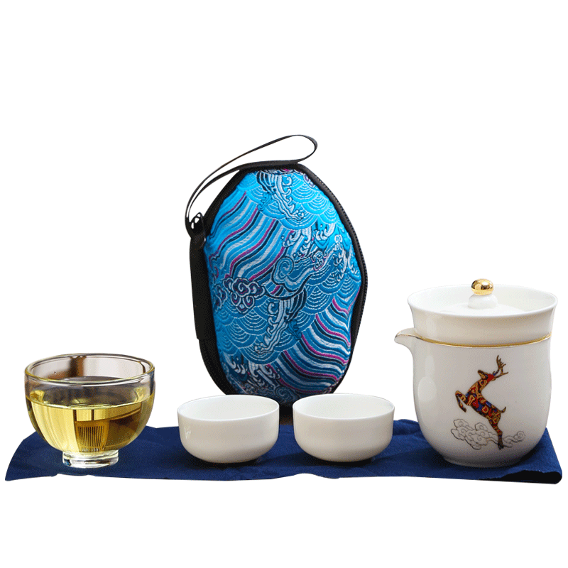 Travel tea set contracted portable package crack cup against single a pot of two cups of is suing hot teapot