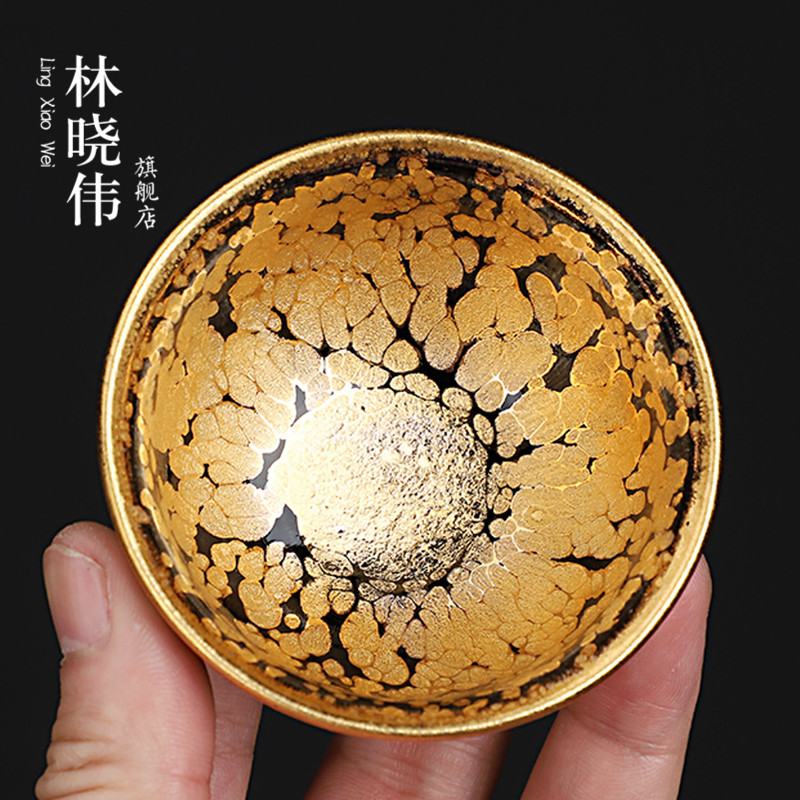 Lin Xiaowei manual oil droplets built iron lamp cup tire gold temmoku tea light gold ceramic masters cup jinzhan cup