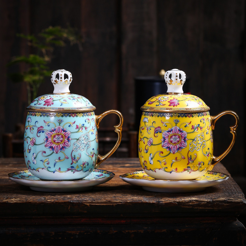 Silver colored enamel coppering. As large glass ceramics cup Silver cup of office 999 masters cup kung fu tea set