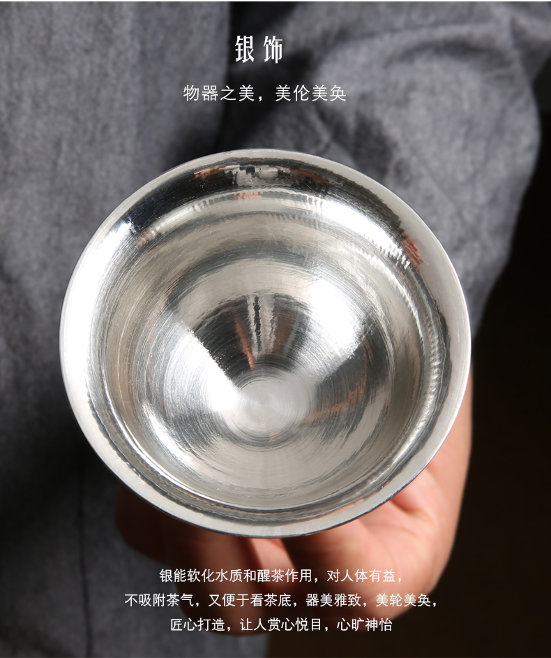 Hand made silver cup pure manual silvering master 999 sterling silver cup with silver sample tea cup jingdezhen ceramic cup