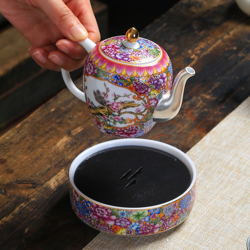 Jingdezhen silver colored enamel kung fu tea set suit mine loader built a complete set of ceramic tea tureen silver cup gift box