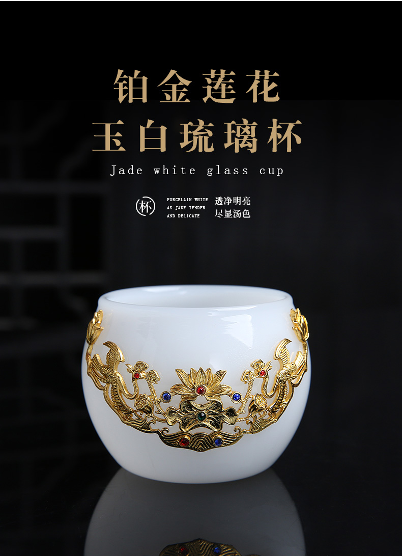 Lin Xiaowei with silvery white jade porcelain teacup large individual cup of coloured glaze master cup sample tea cup lamp that kung fu tea set