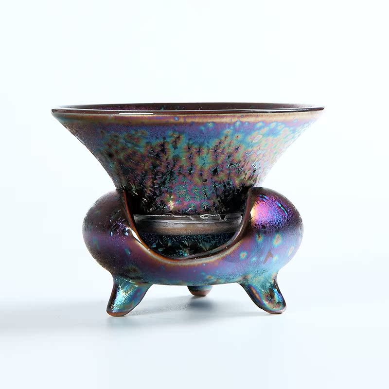 Taiwan up temmoku 7 see colour with silver ceramic fair keller and large tea points sea tea, kungfu tea accessories