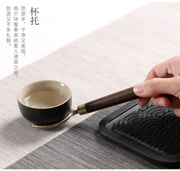 Black pottery tea six gentleman 's suit kung fu tea accessories ebony wood ChaGa tea tea tea tray was furnishing articles