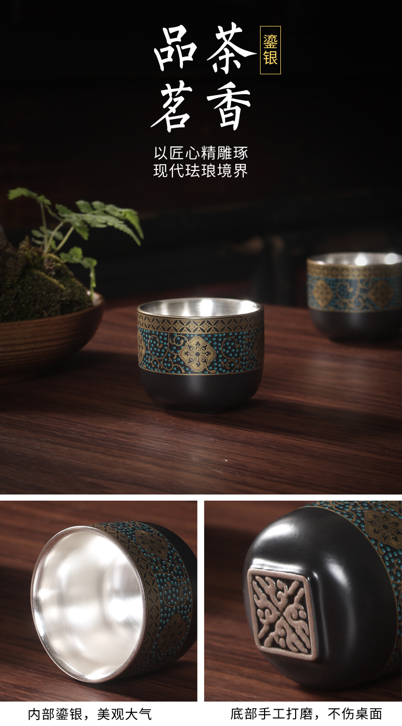 Sterling silver cup tea ceramic paint, tasted silver gilding single CPU kung fu bowl sample tea cup masters cup kung fu tea gifts