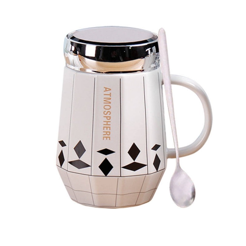 Ins Nordic geometric ceramic cup creative glass keller of coffee cup with cover large capacity mirror glass
