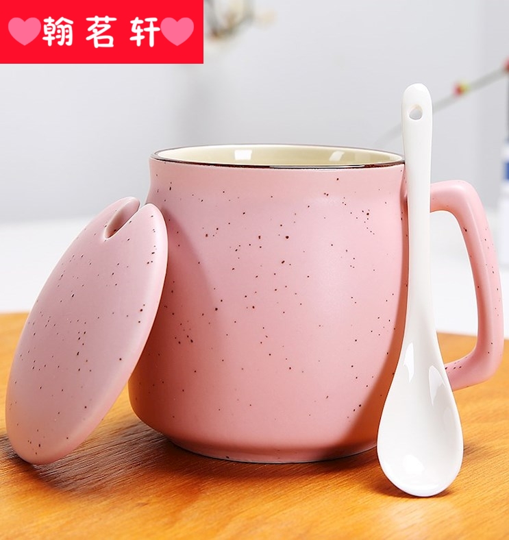 Water cup with a lid spoon ceramic household Water covered children mercifully milk tea milk coffee, lovely tide