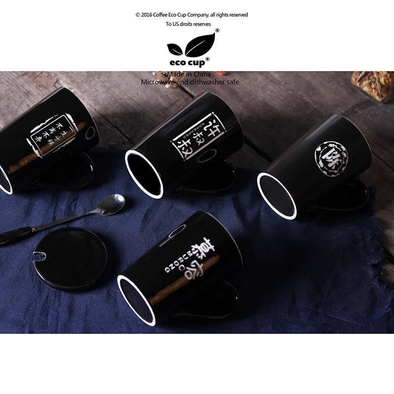 Men and women move customization logo with cover spoon keller of coffee cup glass ceramic creative name lettering, valentine