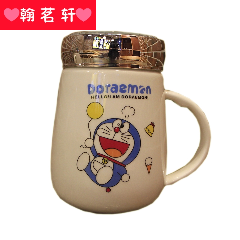 Express cartoon water mark cup high - capacity ceramic cup with cover household teaspoons of milk breakfast cup men and women to go to school