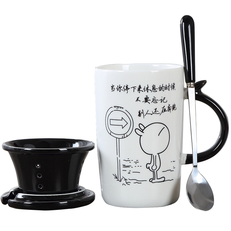 Ceramic cup with cover spoon, office of water glass mugs and contracted and pure and fresh vogue large capacity belt filter cups