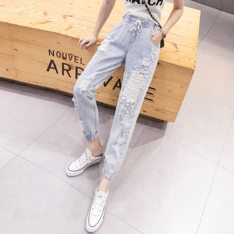 Light - shaded jeans in 2022 summer new loose beam - feet Harlen pants and nine - point daddy pants
