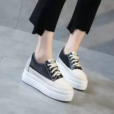 Leather white shoes women 2021 spring new leisure leather Korean version of Joker tie-up platform shoes