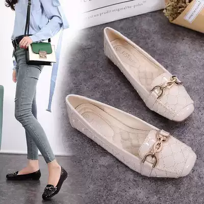 Soft leather soft bottom Bean shoes female super soft 2021 New Spring Autumn Net Red foreign style leather flat shallow single shoes