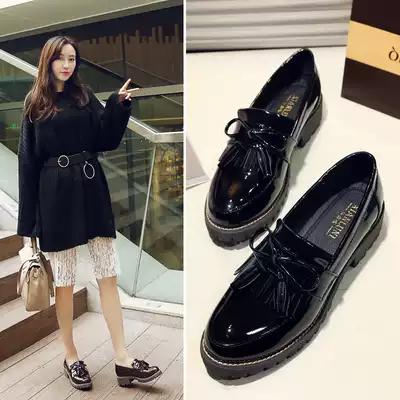 Thick-bottomed cake shoes 2021 autumn new soft leather single shoes a pedal British small leather shoes female Korean version of Wild Autumn