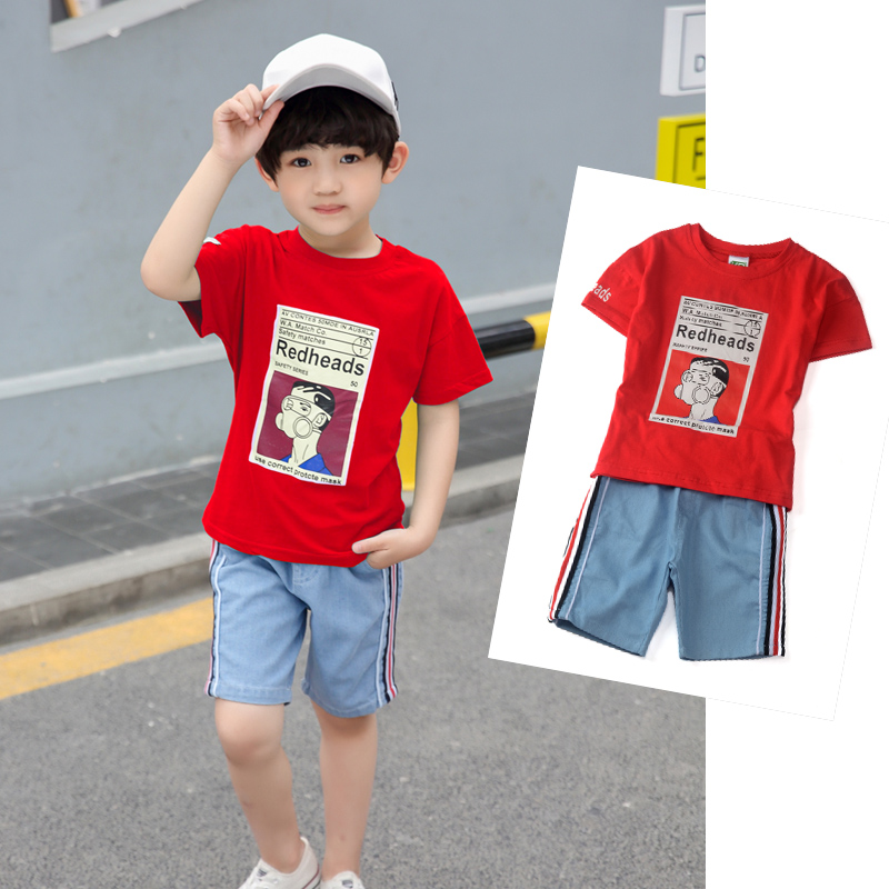 Chàng trai mùa hè váy 2020 mới 4 trẻ em quần áo 5 tay áo ngắn 6 trẻ em từ 7 chàng trai Hàn Quốc phiên bản của bộ đồng phục trẻ em vừa đẹp trai.