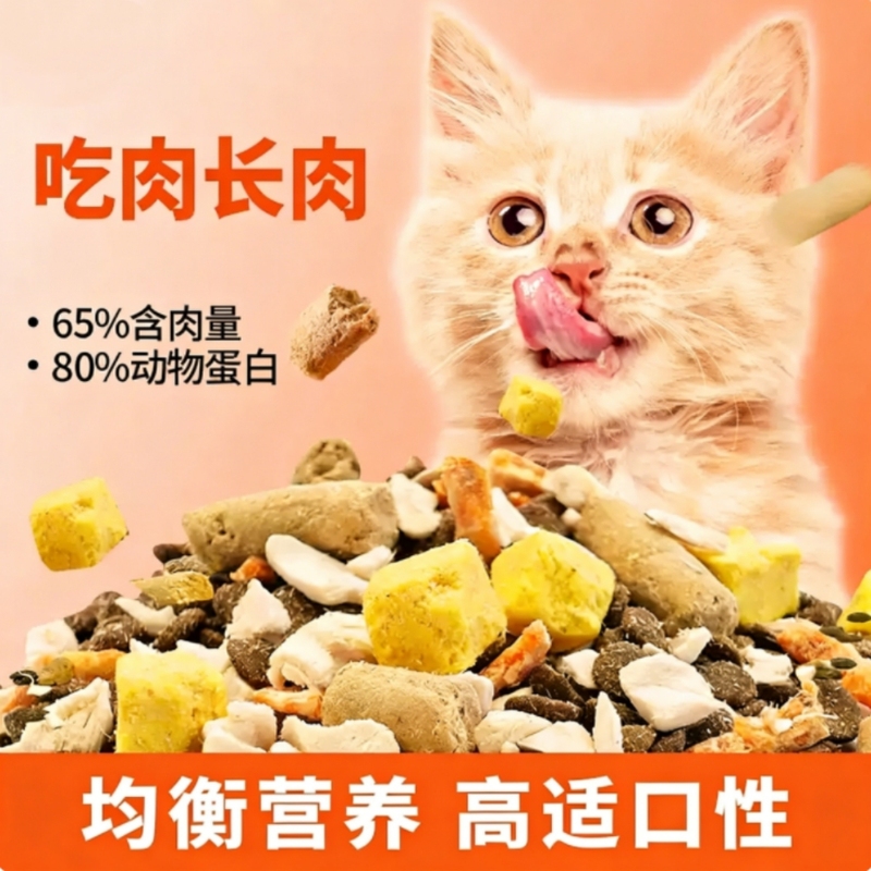 Affordable Cat Food for Adult Cats, Kittens, and Stray Cats, Suitable for All Stages and Breeds, Fresh Meat Freeze-Dried Nutritious Cat Food