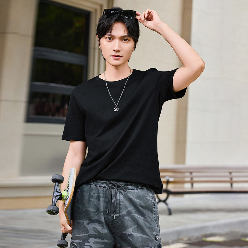 No. 7 Warehouse Summer Cotton Short-Sleeve T-Shirt New Men's Trendy Versatile Round Neck Solid Color Top 463010