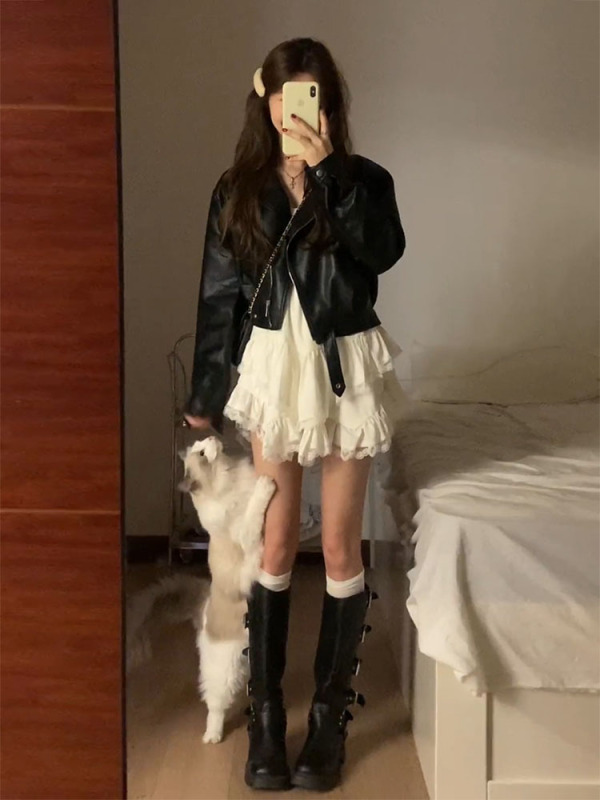 American Retro Black Short Leather Jacket for Women, Spring and Autumn, High-End Style, Petite Biker Jacket, Pu Jacket Top American Retro Black Short Leather Jacket for Women, Spring and Autumn, High-End Style, Petite Biker Jacket, Pu Jacket Top