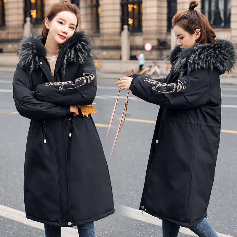 2019 mùa đông mới quần áo của phụ nữ Hàn Quốc phiên bản lỏng lẻo dài vừa Pike bông len cổ áo dày bông quần áo len thêu bông sinh viên