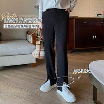 Masisi micro fat mm acetate open fork western dress pants female spring big code loose and thin high waist pituitary straight cylinder broadlegged pants