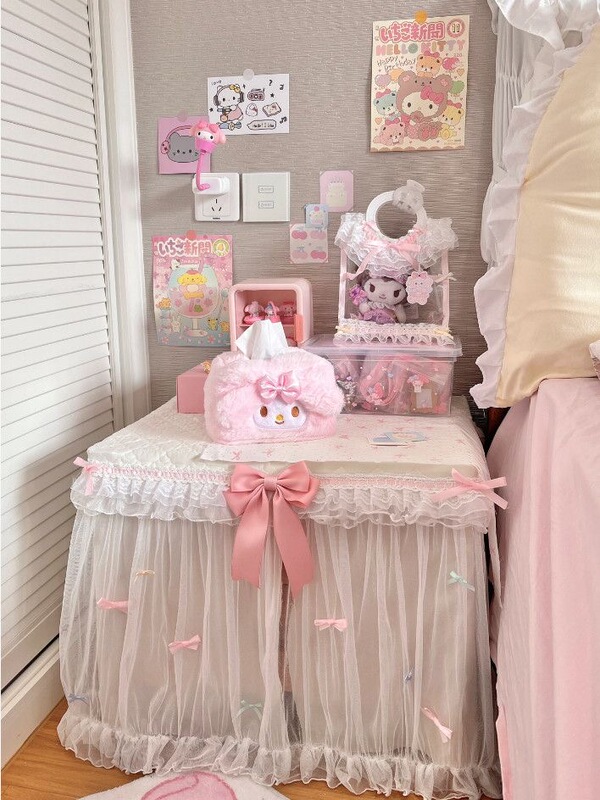 Handmade Japanese-Style Cute Lace Trim French-Style Curtain to Cover up Bedside Table, Cute and Girly Room Decoration