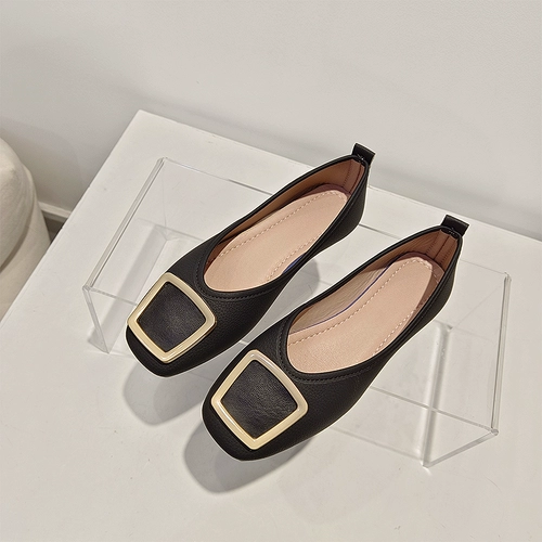 2024 Spring Flat Seale Seale Square Single обувь для женской мелкой рта мягкая подошва удобная бабушка обувь ретро металлические квадратные квадратные пуговицы бобы бобы