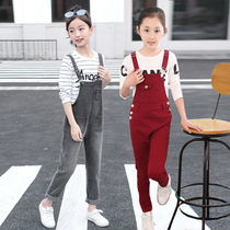 New 2021 autumn girls with pants and trousers Leisure in children 8 children 9 spring and autumn suspenders 6-12 years old