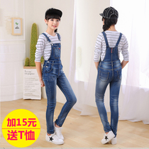 Spring and Autumn Girls Strict Denim Pants Set Children Spring Dress Middle Children Girl One-piece Pants 6-14 years old